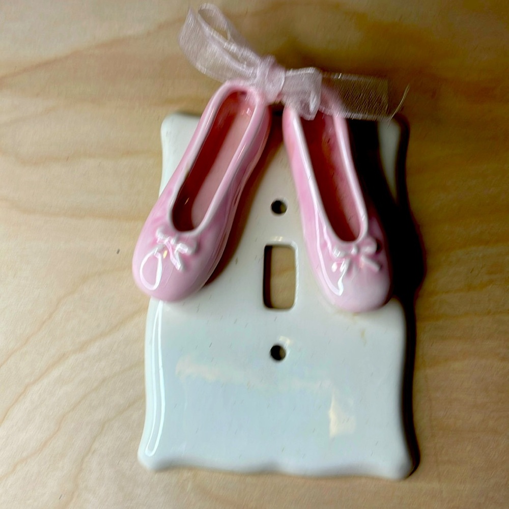 Vintage 1990 Pink Ballerina Shoes Light Switch Cover Plate - ceramic